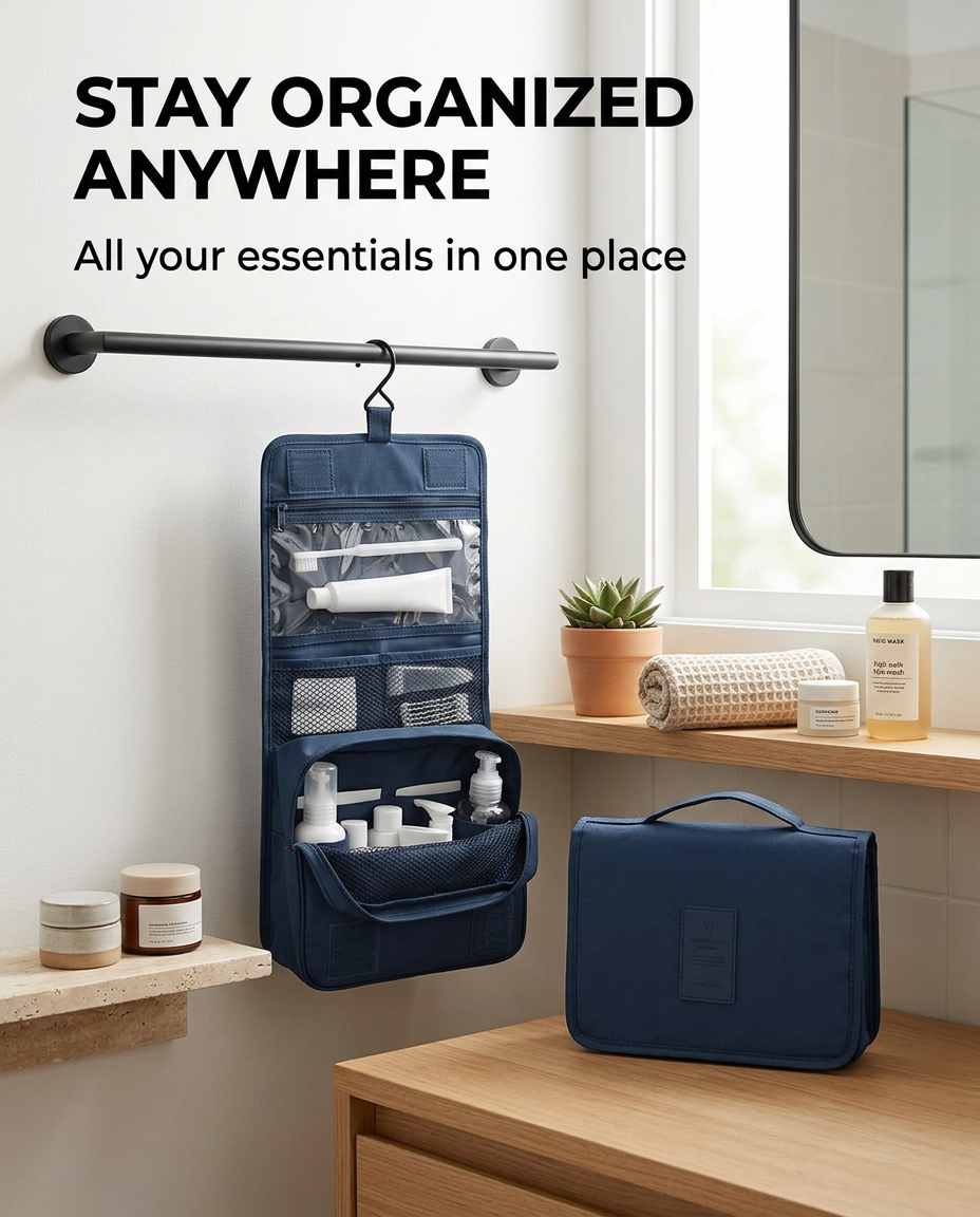 Hanging Multipurpose Foldable Toiletry Bag. Waterproof · TSA Ready · 152g
