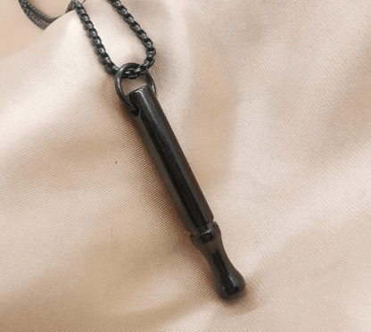 The Pause Kit stainless steel pendant, side profile