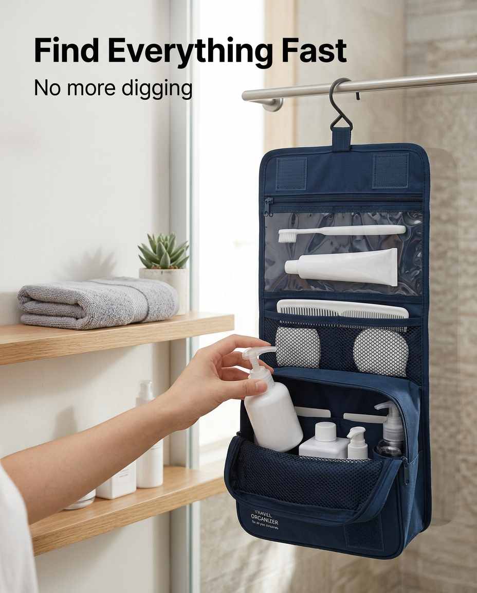 Hanging Multipurpose Foldable Toiletry Bag. Waterproof · TSA Ready · 152g - Dufelo