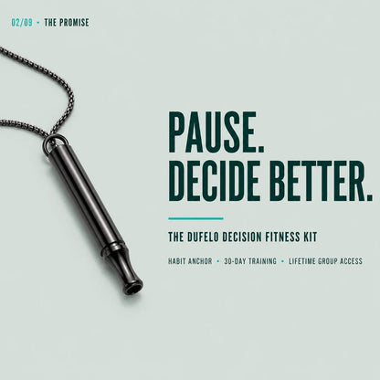 The Decision Fitness Kit promise, Pause. Decide Better., beside the Habit Anchor hanging on its chain.