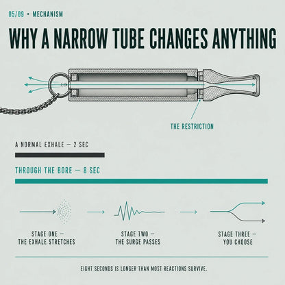 Cutaway of the Anchor's narrow inner channel, the part that stretches a quick exhale into a slow one